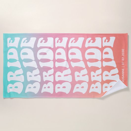 Retro Bruid Roze Aqua Gradiënt Aangepast Strandlaken (Voorkant)