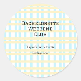 RETRO BRUIDJES WEEKEND CLUB BLAUW GEEL DATUM RONDE STICKER