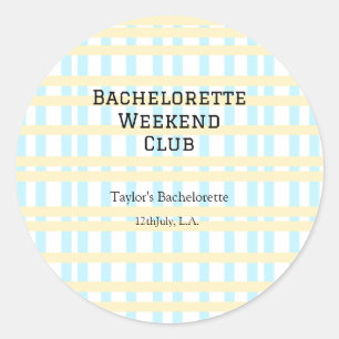 RETRO BRUIDJES WEEKEND CLUB BLAUW GEEL DATUM RONDE STICKER