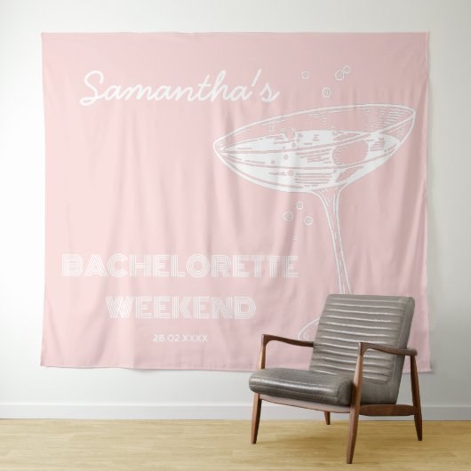 Retro Bruidsfeest Backdrop Roze Cocktail Wandkleed (In Situ (horizontaal))