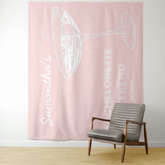 Retro Bruidsfeest Backdrop Roze Cocktail Wandkleed (In situ)