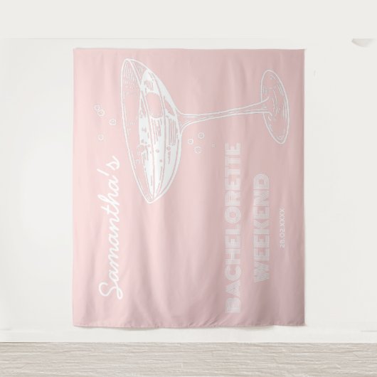 Retro Bruidsfeest Backdrop Roze Cocktail Wandkleed (Voorkant)