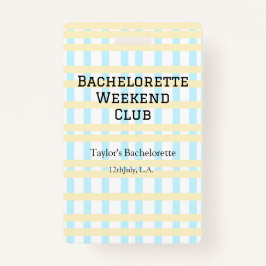 RETRO BRUIDSFEEST WEEKEND CLUB BLAUW GEEL DATUM BADGE