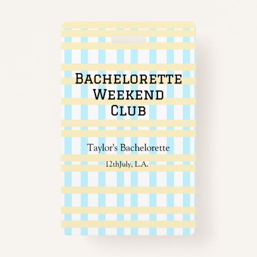 RETRO BRUIDSFEEST WEEKEND CLUB BLAUW GEEL DATUM BADGE (Voorkant)