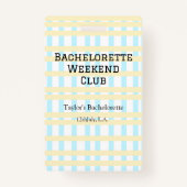 RETRO BRUIDSFEEST WEEKEND CLUB BLAUW GEEL DATUM BADGE (Achterkant)