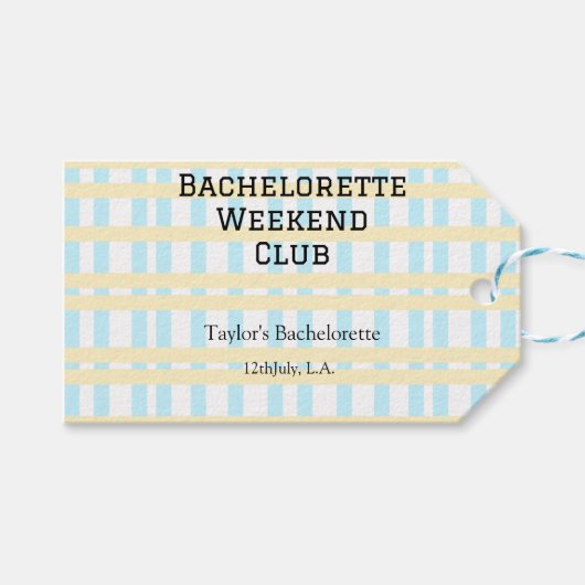 RETRO BRUIDSFEEST WEEKEND CLUB BLAUW GEEL DATUM CADEAULABEL (Voorkant (Horizontaal))