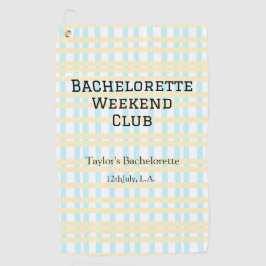 RETRO BRUIDSFEEST WEEKEND CLUB BLAUW GEEL DATUM GOLFHANDDOEK