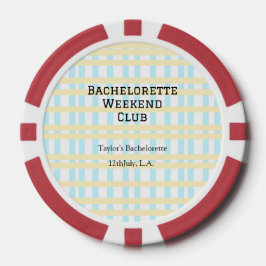 RETRO BRUIDSFEEST WEEKEND CLUB BLAUW GEEL DATUM POKER CHIPS