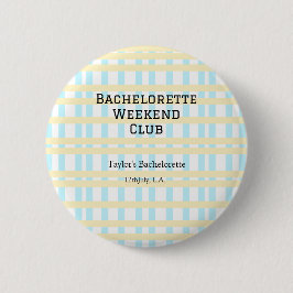 RETRO BRUIDSFEEST WEEKEND CLUB BLAUW GEEL DATUM RONDE BUTTON 5,7 CM