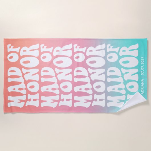 Retro Bruidsmeisje Roze Aqua Gradiënt  Strandlaken (Voorkant)