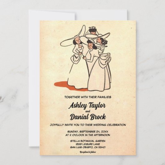 Retro Bruidsmeisjes 50s Classic Bruiloft Kaart (Voorkant)