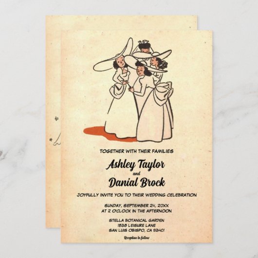 Retro Bruidsmeisjes 50s Classic Bruiloft Kaart (Voorkant / Achterkant)