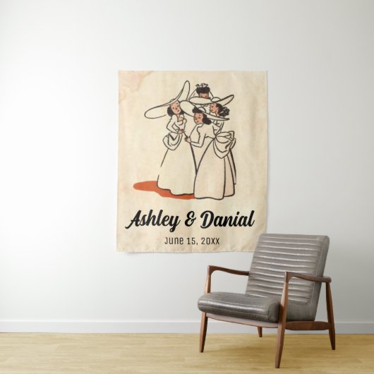  Retro Bruidsmeisjes 50s Oude Bruiloft Wandkleed (In situ)