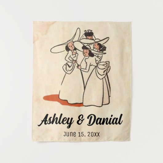  Retro Bruidsmeisjes 50s Oude Bruiloft Wandkleed (Voorkant)