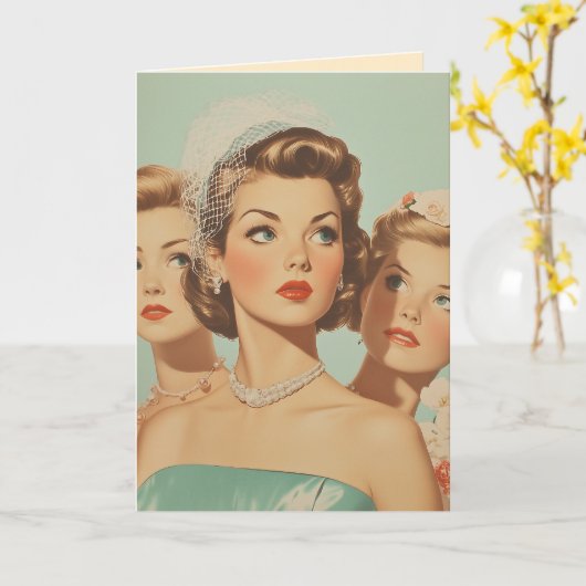 Retro bruidsmeisjes in stijl kaart (Gele Bloem)