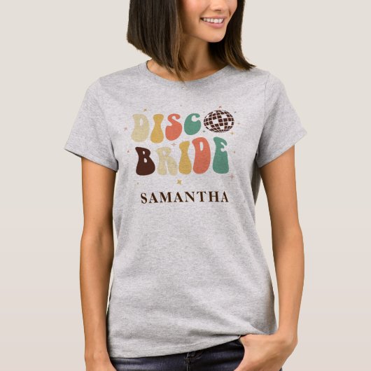 Retro Bruidsmeisjes Uitstap Aangepaste Disco Bruid T-shirt (Voorkant)