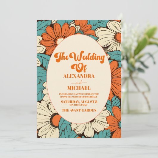  Retro bruiloft Kaart (Staand voorkant)