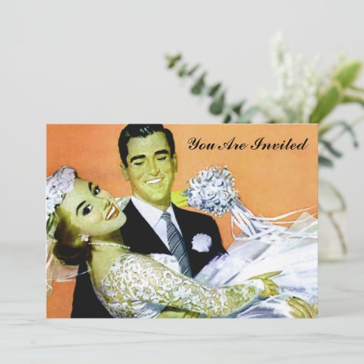 retro,,bruiloft kaart (Staand voorkant)