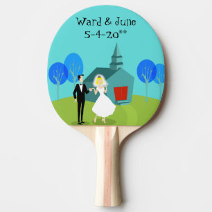 Retro bruiloft paar Ping Pong Paddle Tafeltennisbatje