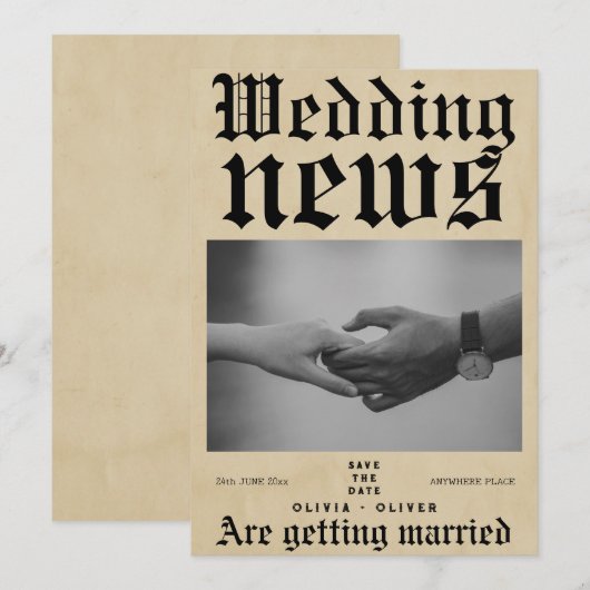 Retro  bruiloft save the date (Voorkant / Achterkant)