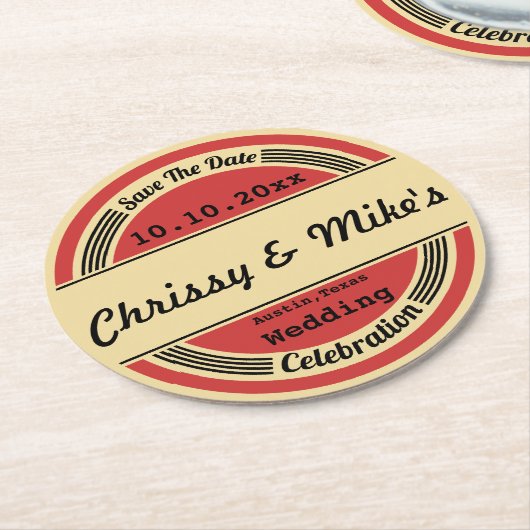  retro bruiloft Save the date Onderzetter (Gebogen)