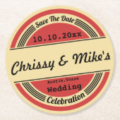 retro bruiloft Save the date Onderzetter (Voorkant)