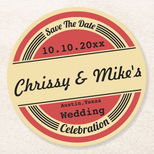 retro bruiloft Save the date Onderzetter (Voorkant)