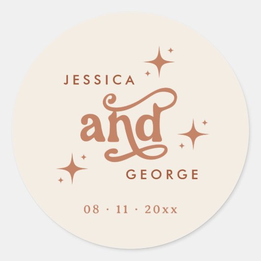 Retro bruiloft, Terracotta Boho Ronde Sticker (Voorkant)