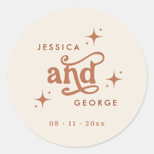 Retro Bruiloft, Terracotta Boho Ronde Sticker