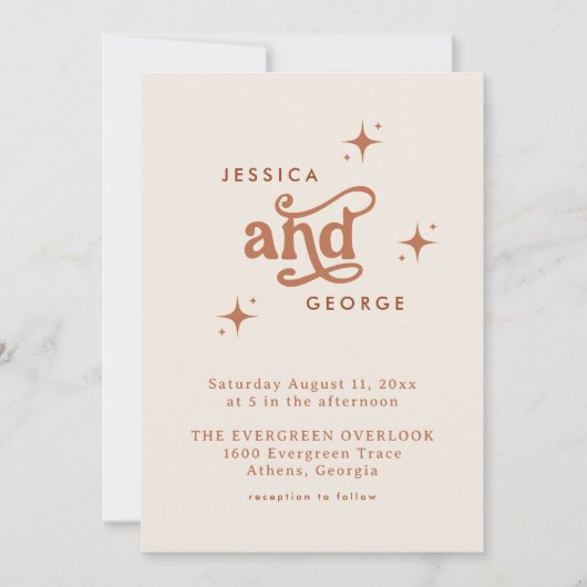 Retro bruiloft uitnodigen, Terracotta Boho Kaart (Voorkant)