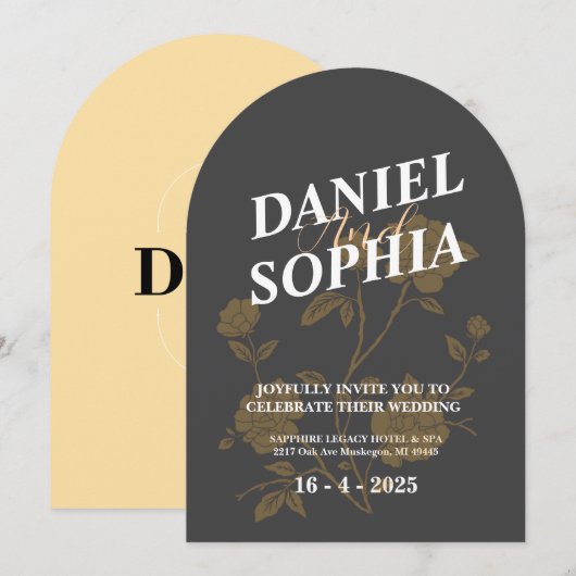 Retro bruiloft uitnodiging Bloemen (Voorkant / Achterkant)