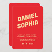 Retro bruiloft uitnodiging kaart Rood (Voorkant / Achterkant)