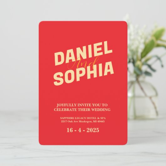 Retro bruiloft uitnodiging kaart Rood (Staand voorkant)
