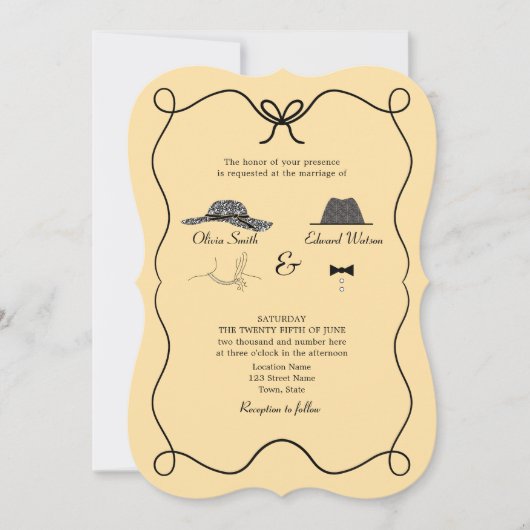 Retro bruiloft uitnodiging met QR-code (Voorkant)