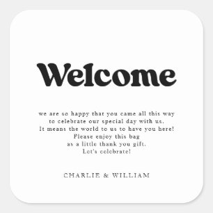 Retro Bruiloft Welkom Gift Bag Basket Vierkante Sticker