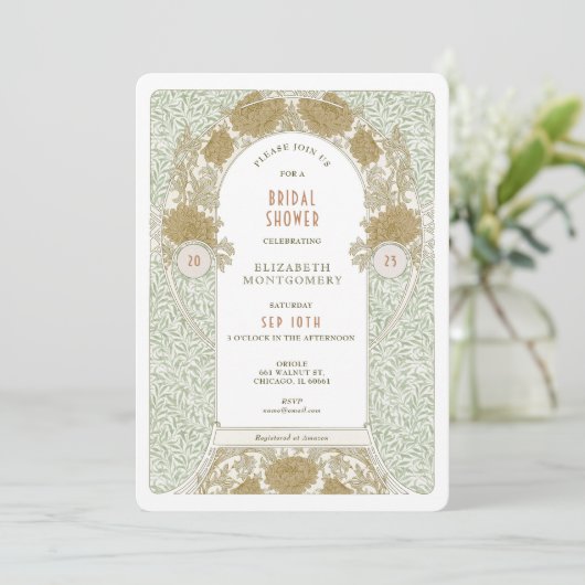 Retro Bruiloftsfeest Uitnodigingen Art Nouveau Mor (Staand voorkant)