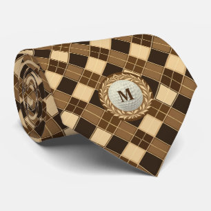 Retro Bruin Argyle Monogram Golfbal Stropdas