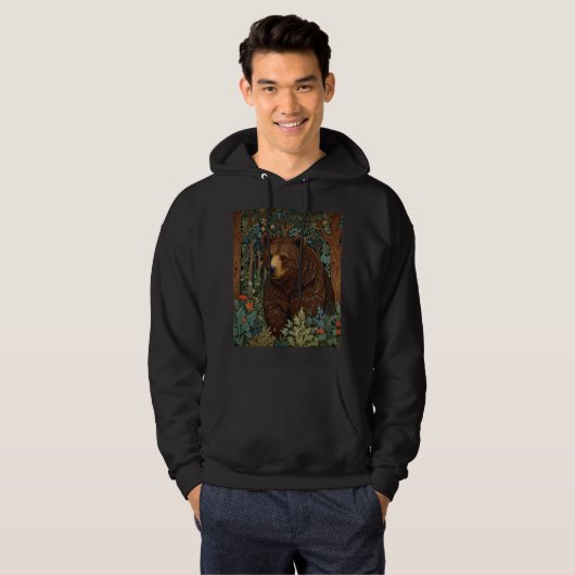 Retro bruin beer artwork boho bos hoodie (Voorkant volledig)