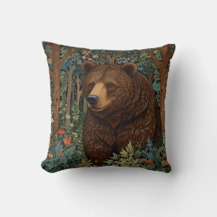 Retro bruin beer artwork boho bos kussen