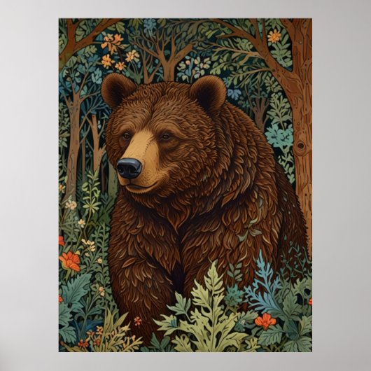 Retro bruin beer artwork boho bos poster (Voorkant)
