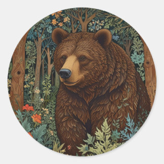 Retro bruin beer artwork boho bos ronde sticker
