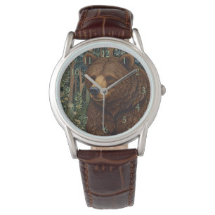 Retro bruin beer boho houtland artwork horloge