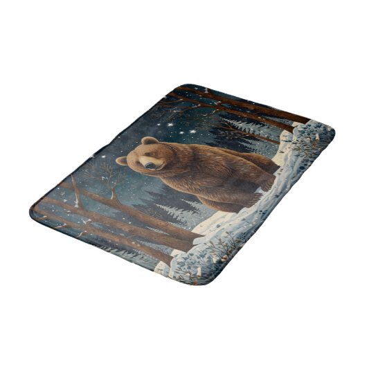 Retro bruin beer middernacht winterlandschap badmat (Gekanteld)