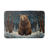 Retro bruin beer middernacht winterlandschap badmat (Voorkant)