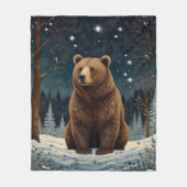 Retro bruin beer middernacht winterlandschap fleece deken (Voorkant)