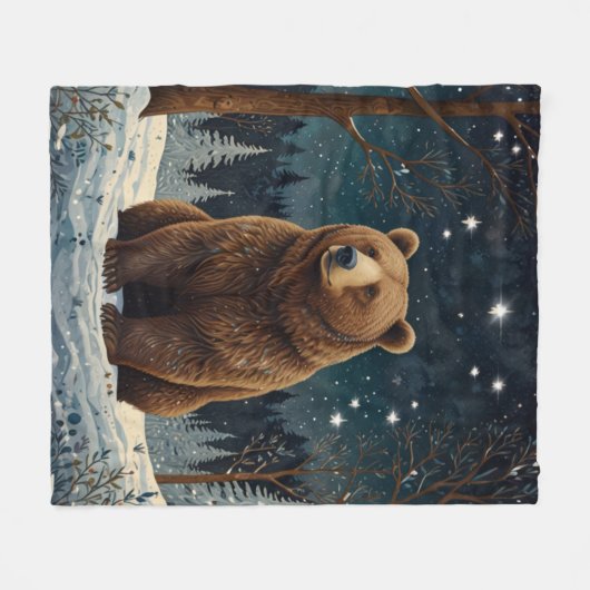 Retro bruin beer middernacht winterlandschap fleece deken (Voorkant (Horizontaal))