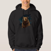 Retro bruin beer middernacht winterlandschap hoodie (Voorkant)