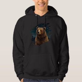 Retro bruin beer middernacht winterlandschap hoodie