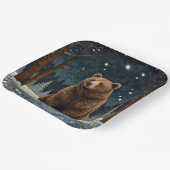 Retro bruin beer middernacht winterlandschap papieren bordje (Gebogen)