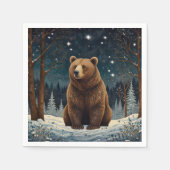 Retro bruin beer middernacht winterlandschap servet (Voorkant)